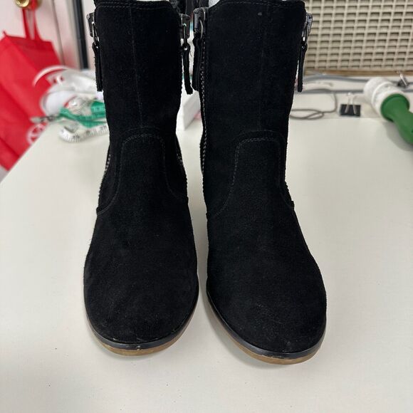 Steve Madden Windey Sexy Black Suede Leather Side Zip Wood Block Heel Boots 6.5 - Picture 5 of 12